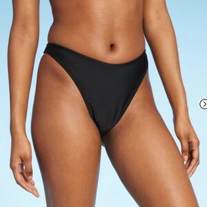 NWT Wild Fable Small (4-6) Solid Black Low-Rise High Leg Cheeky Bikini Bottom